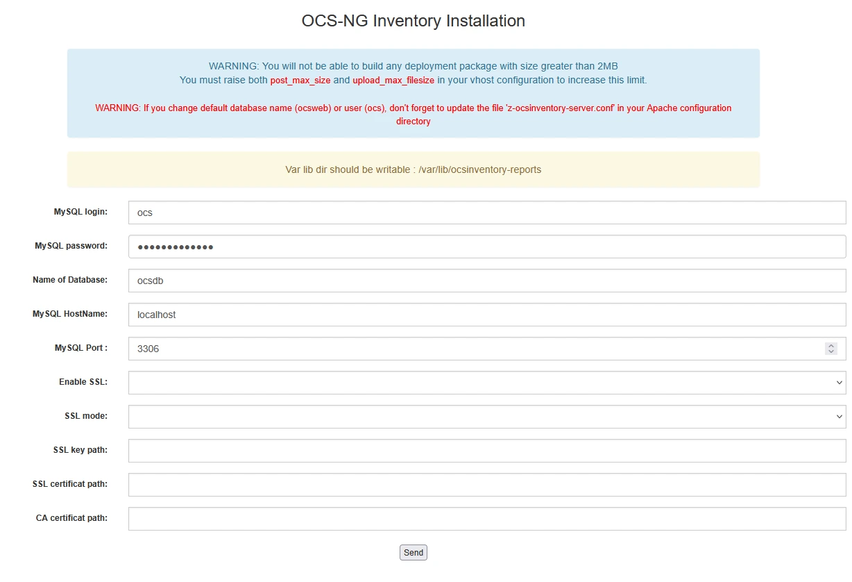 Config base de données Web console