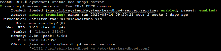 Statut service kea-dhcp